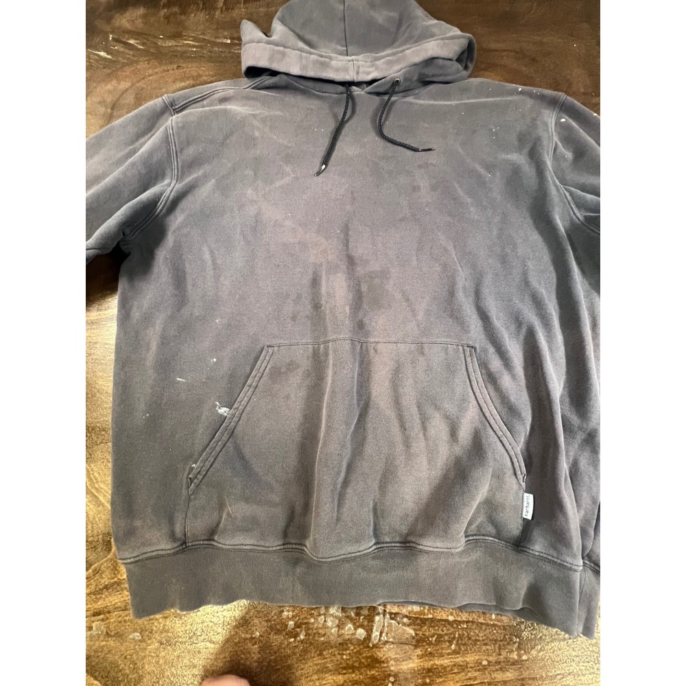 Carhartt K121 Distressed Pullover Hoodie Faded Black Logo Sleeve Mens Large Y2K